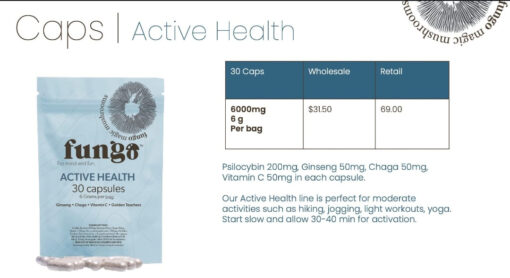 Fungo Active Health Shroom Capsules Information Label